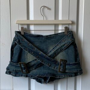 Step Back Belted Micro Mini Skort - Dark Wash